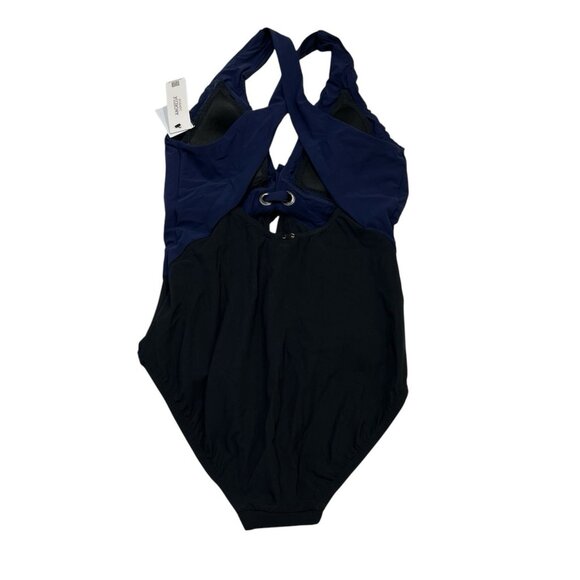 Amoressa Swimsuit Womens 10 Copernicus Halley Plunge One Piece Black Blue Beach - Picture 2 of 12